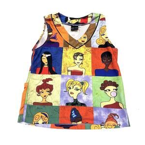 Vtg Y2K Euro Style Tank Top AOP Curly Girly Graphic Women Paris Art To Wear RARE